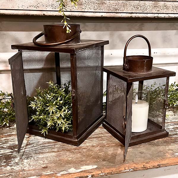Modern Farmhouse Bronze Lanterns, Set of 2