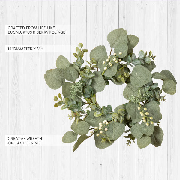 Lifelike Eucalyptus and Berry Candle Wreath