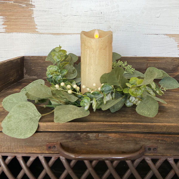 Lifelike Eucalyptus and Berry Candle Wreath
