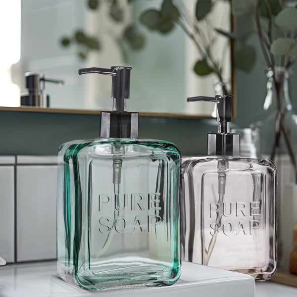 Embossed Glass Soap Pumps, Set of 2