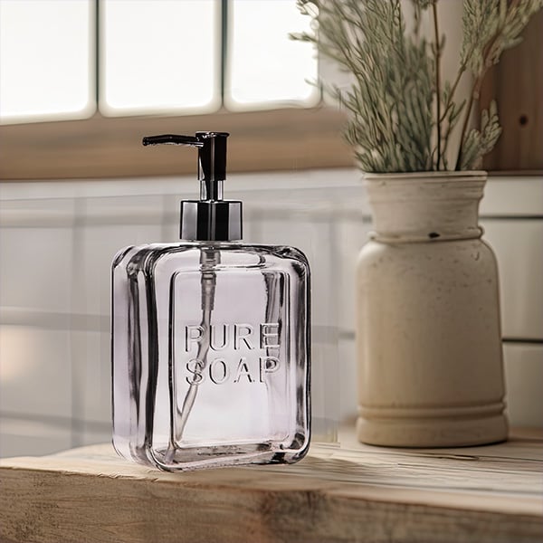 Embossed Glass Soap Pumps, Set of 2