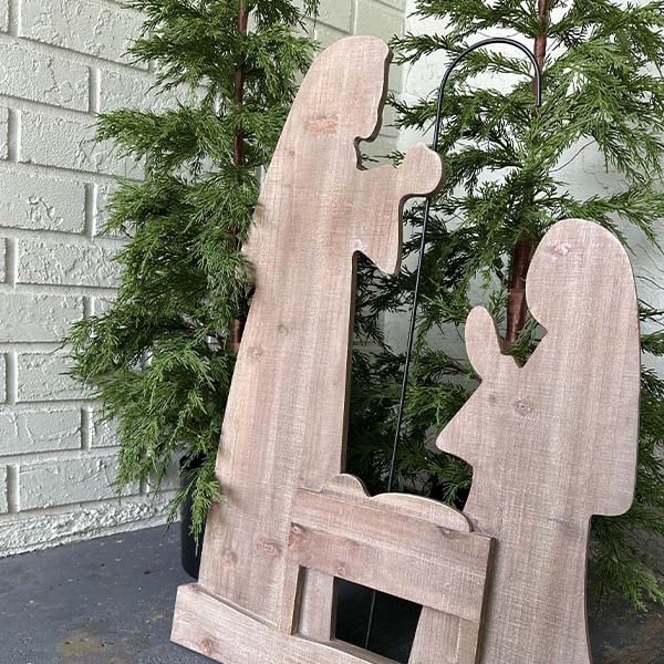 30 Inch Distressed Wooden Nativity with Stand