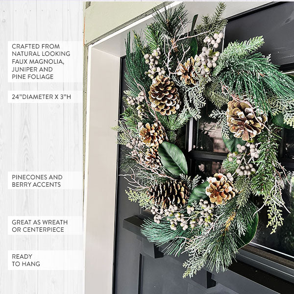 Lifelike Magnolia, Juniper and Pine Wreath
