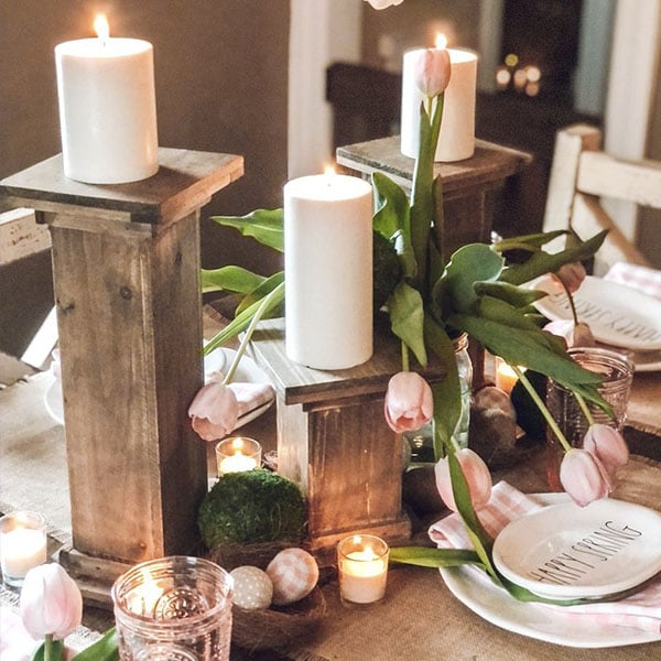 Distressed Wood Pedestal Column Risers, Set of 3