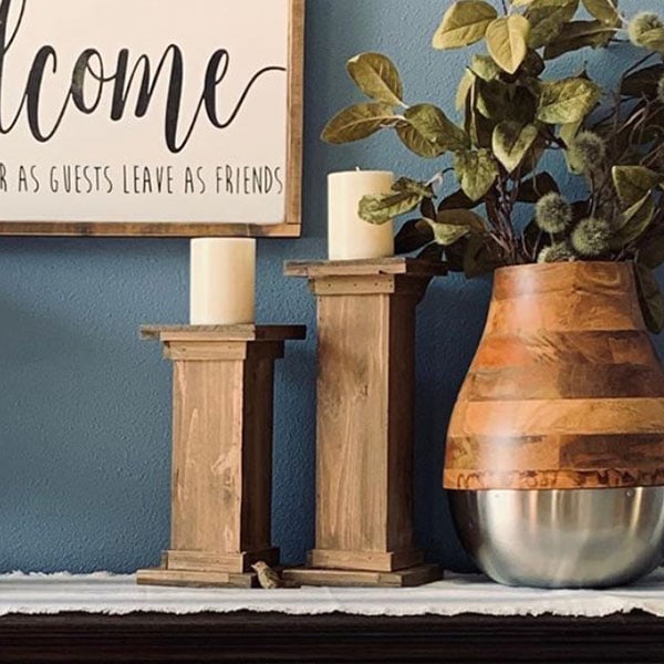 Distressed Wood Pedestal Column Risers, Set of 3