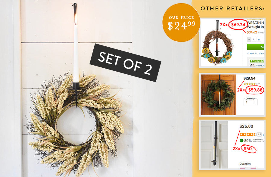 Metal Wreath Hook and Candle Holder, Set of 2