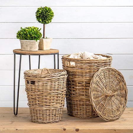 Round Rattan Storage Basket with Lids, Set of Two