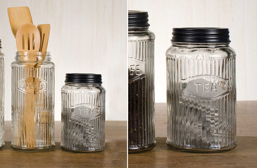 Corrugated Glass Kitchen Canisters, Set of 3