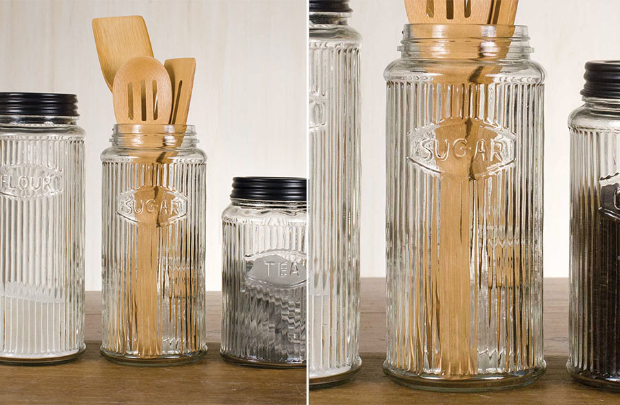 Corrugated Glass Kitchen Canisters, Set of 3