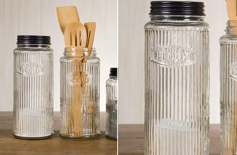 Corrugated Glass Kitchen Canisters, Set of 3