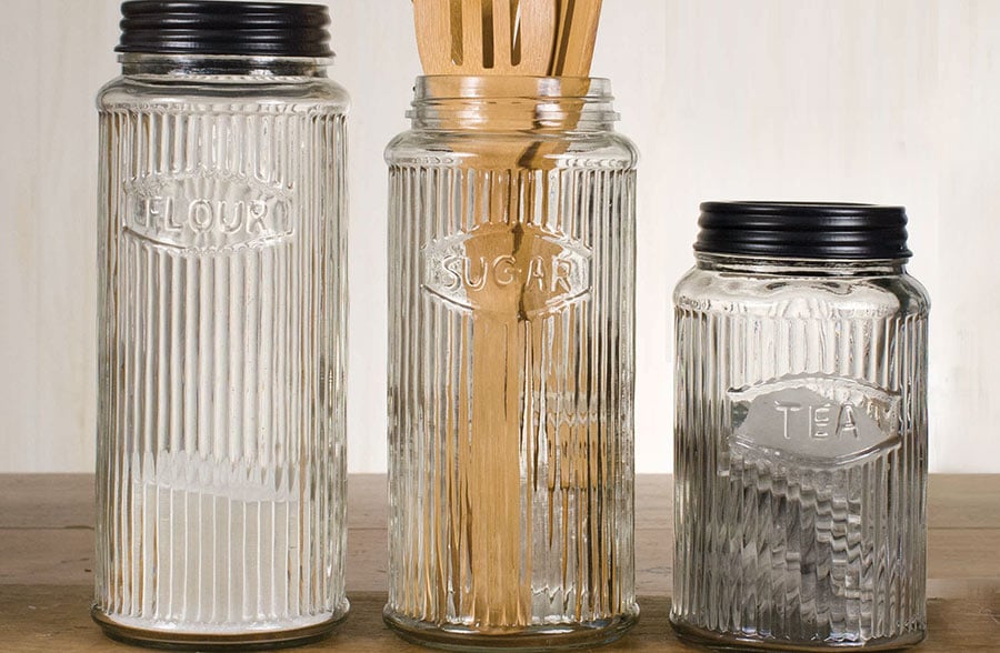 Corrugated Glass Kitchen Canisters, Set of 3