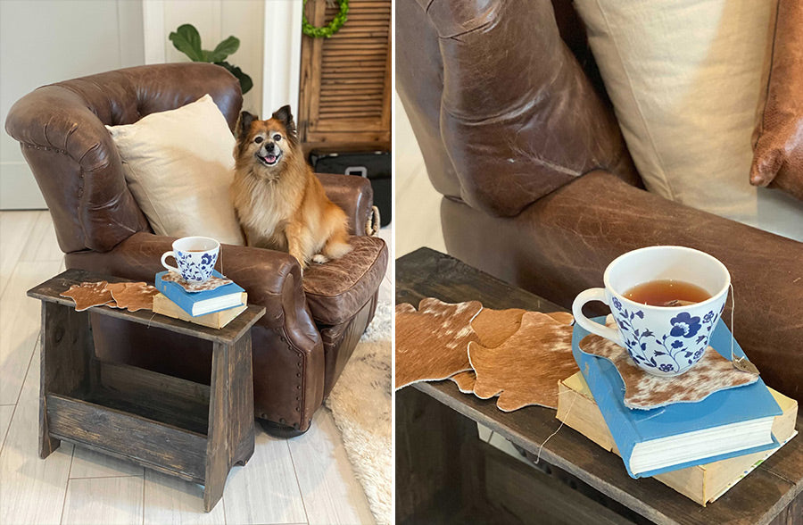 Artisan Made Cow Hide Coasters, Set of 4