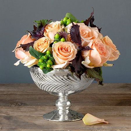 Mercury Glass Wreath Etched Compote