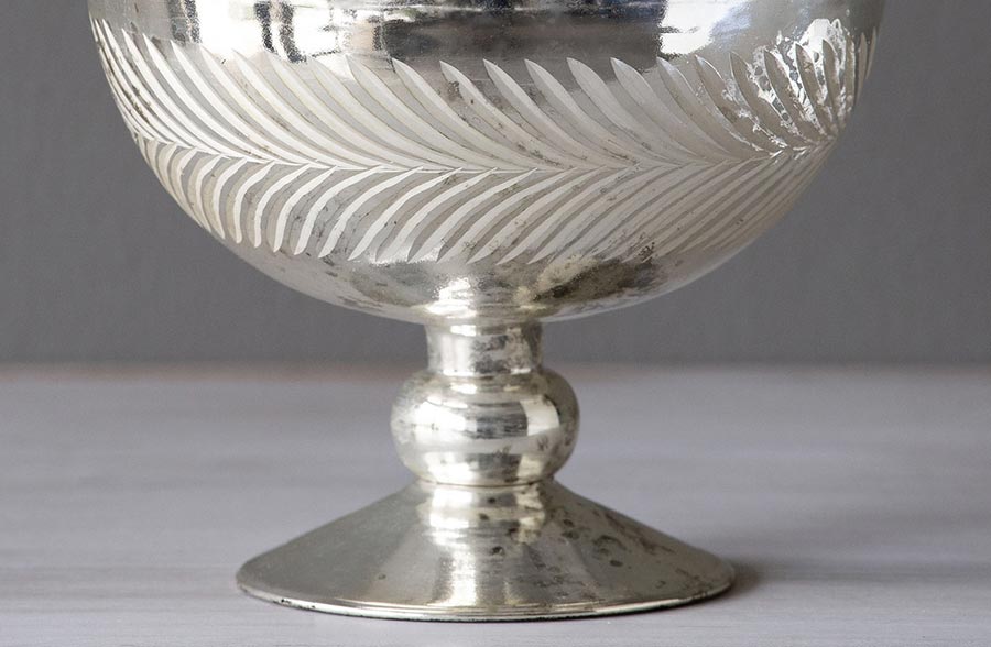 Mercury Glass Wreath Etched Compote