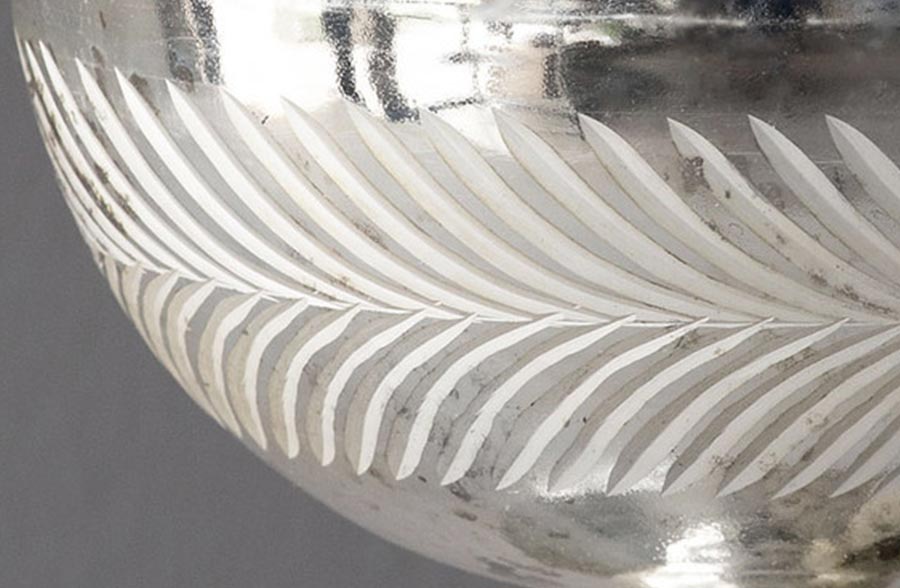 Mercury Glass Wreath Etched Compote