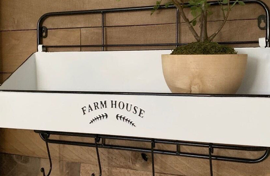 Enamel Wall Shelf with Hooks