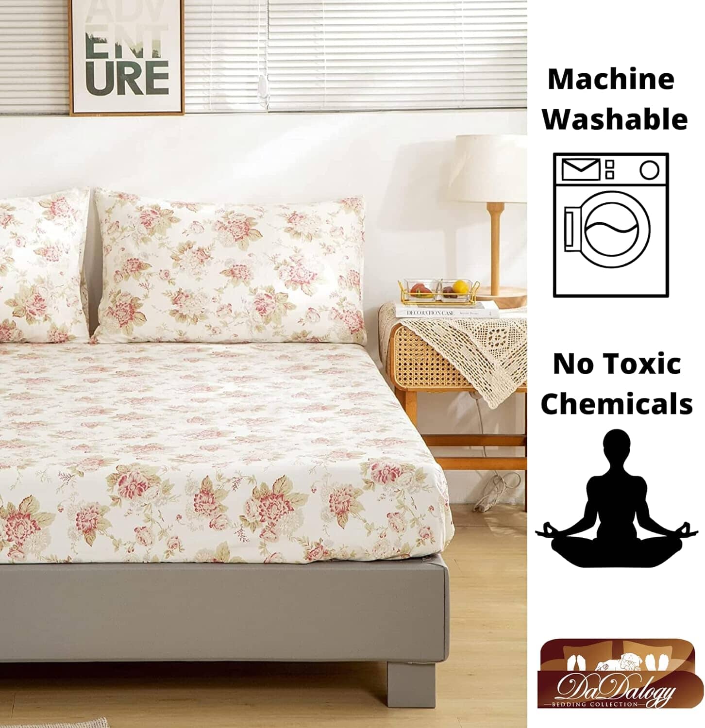 Hint of Mint Dainty Cottage Floral Roses Cotton Fitted Sheet w/ Pillow Case