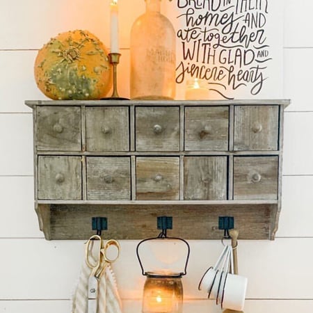 Distressed Wooden 10 Drawer Wall Rack