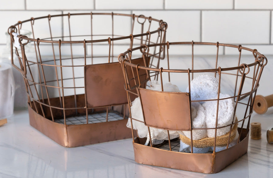 Copper Colored Wire Baskets, Set of 2 - Pick Your Style