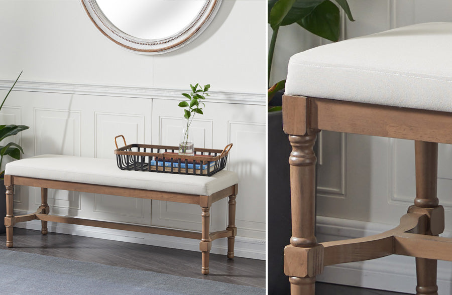Wooden Cushioned Farmhouse Bench