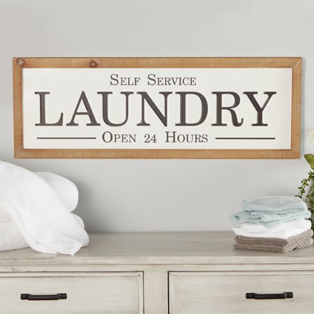 32 Inch Wooden Framed Laundry Sign
