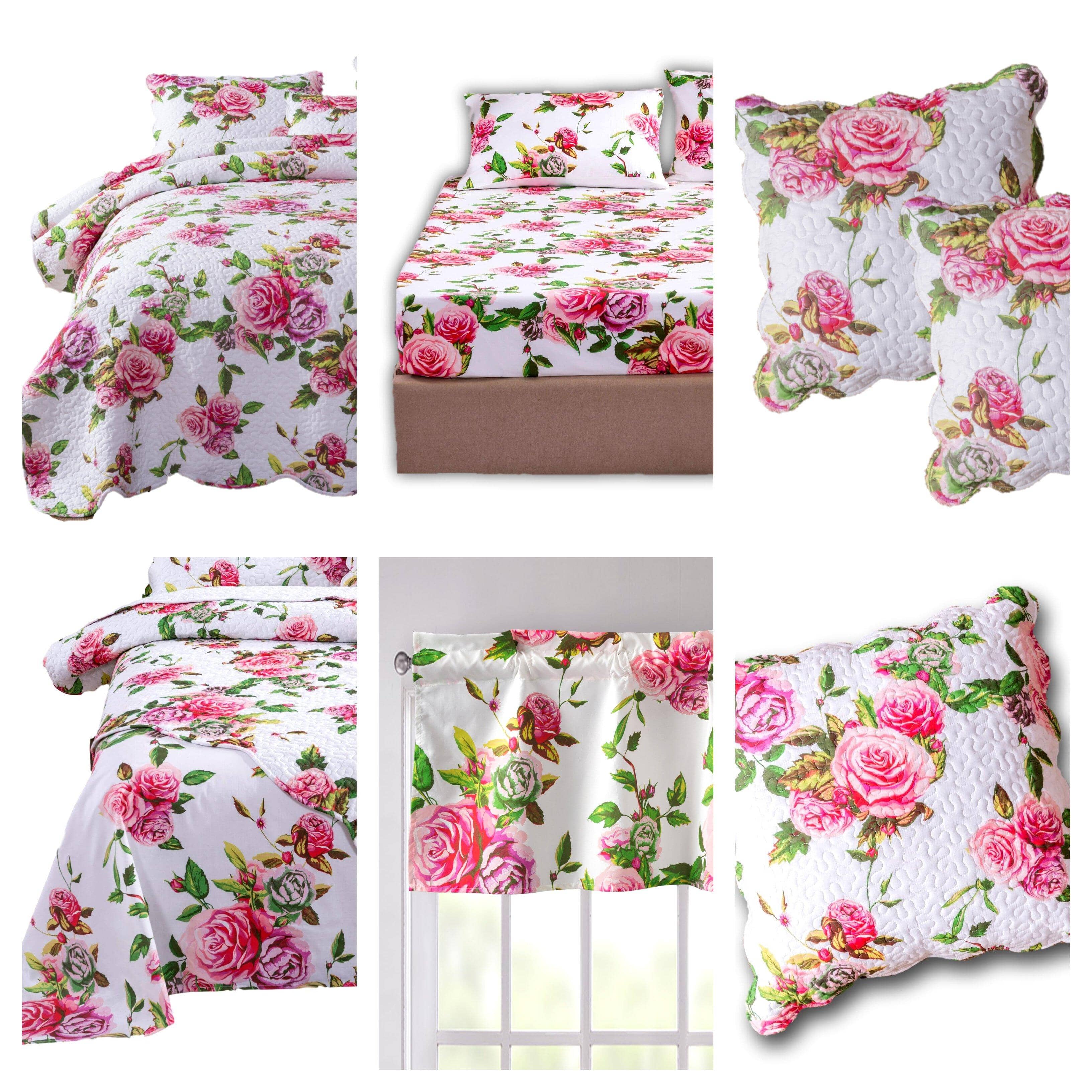 Bed in a Bag Bundle Set - Romantic Roses Lovely Blooming Floral Bedding Set
