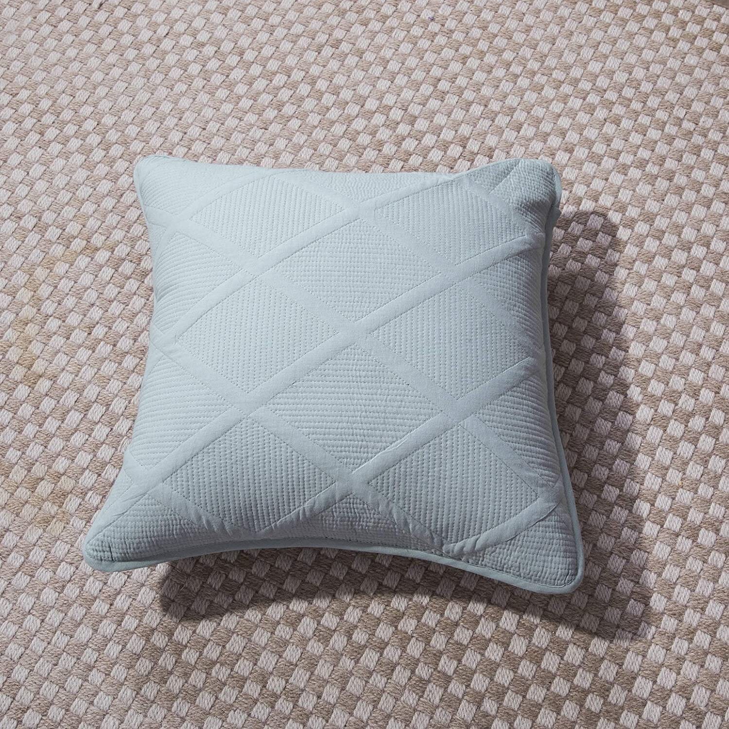 Cotton Seafoam Blue Soothing Pastel Diamond Cushion Covers / Euro Sham