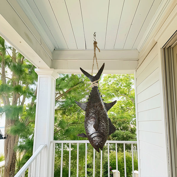 45 Inch Hammered Metal 3D Tuna on Rope