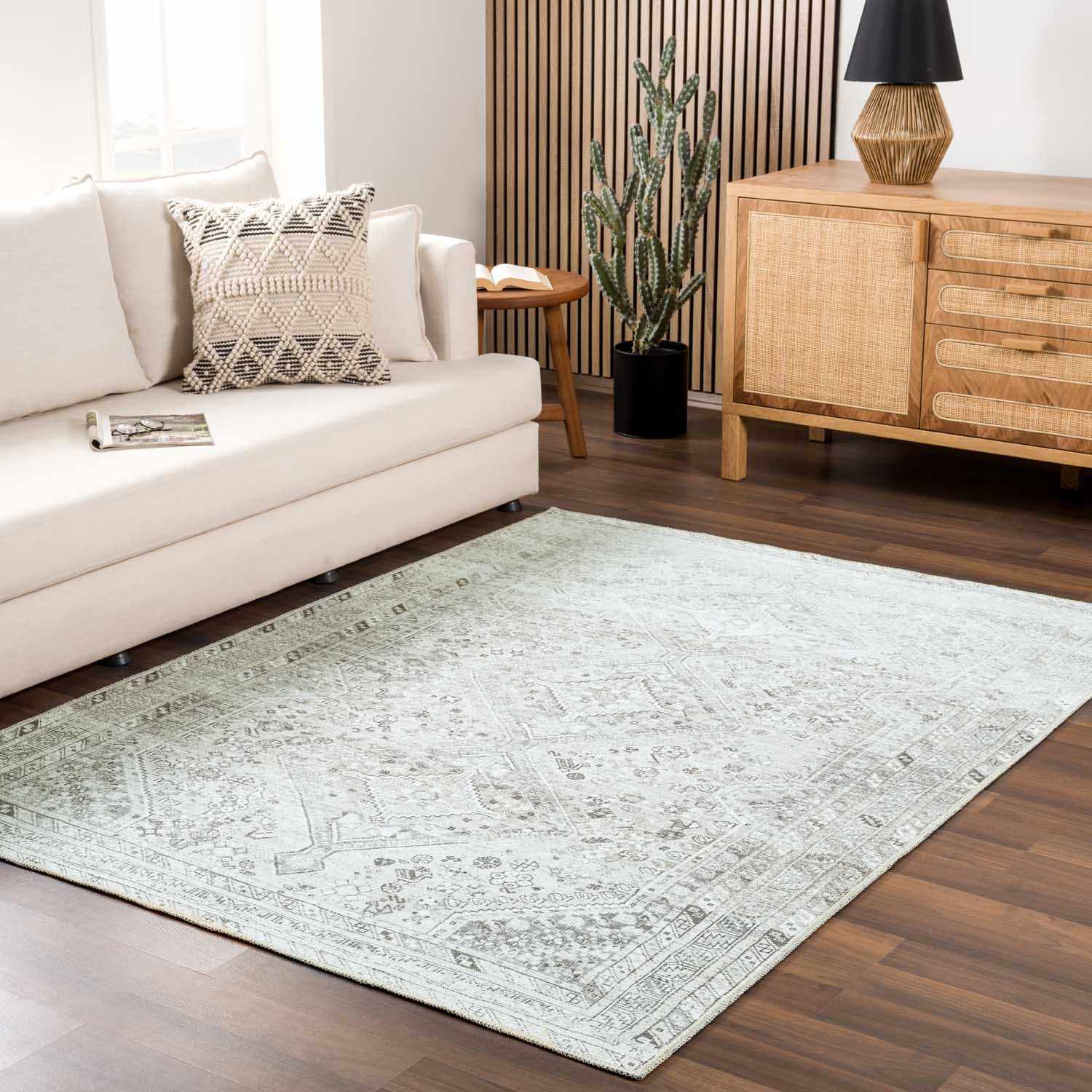 Traditional Cream & Sage Washable Rug