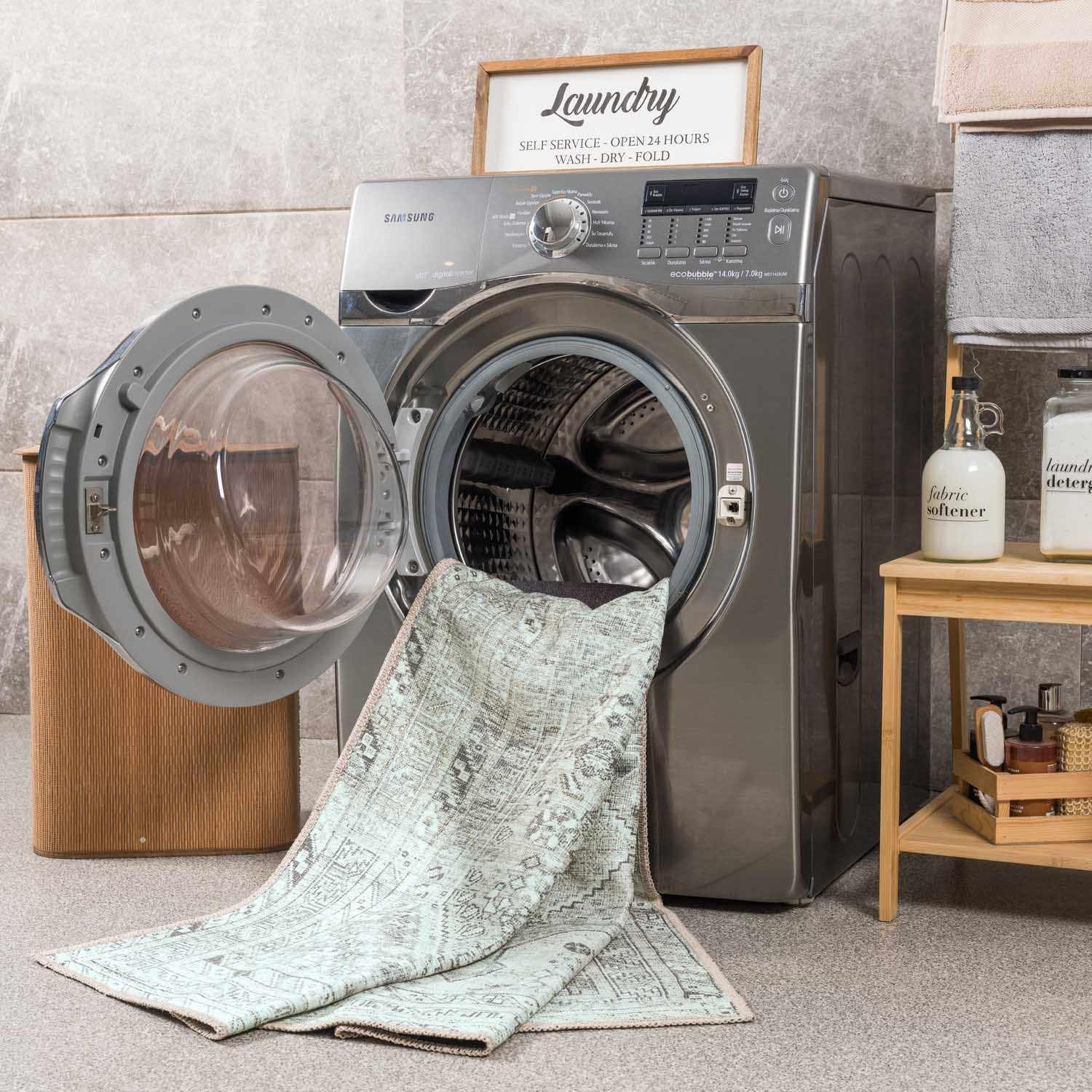 Traditional Cream & Sage Washable Rug