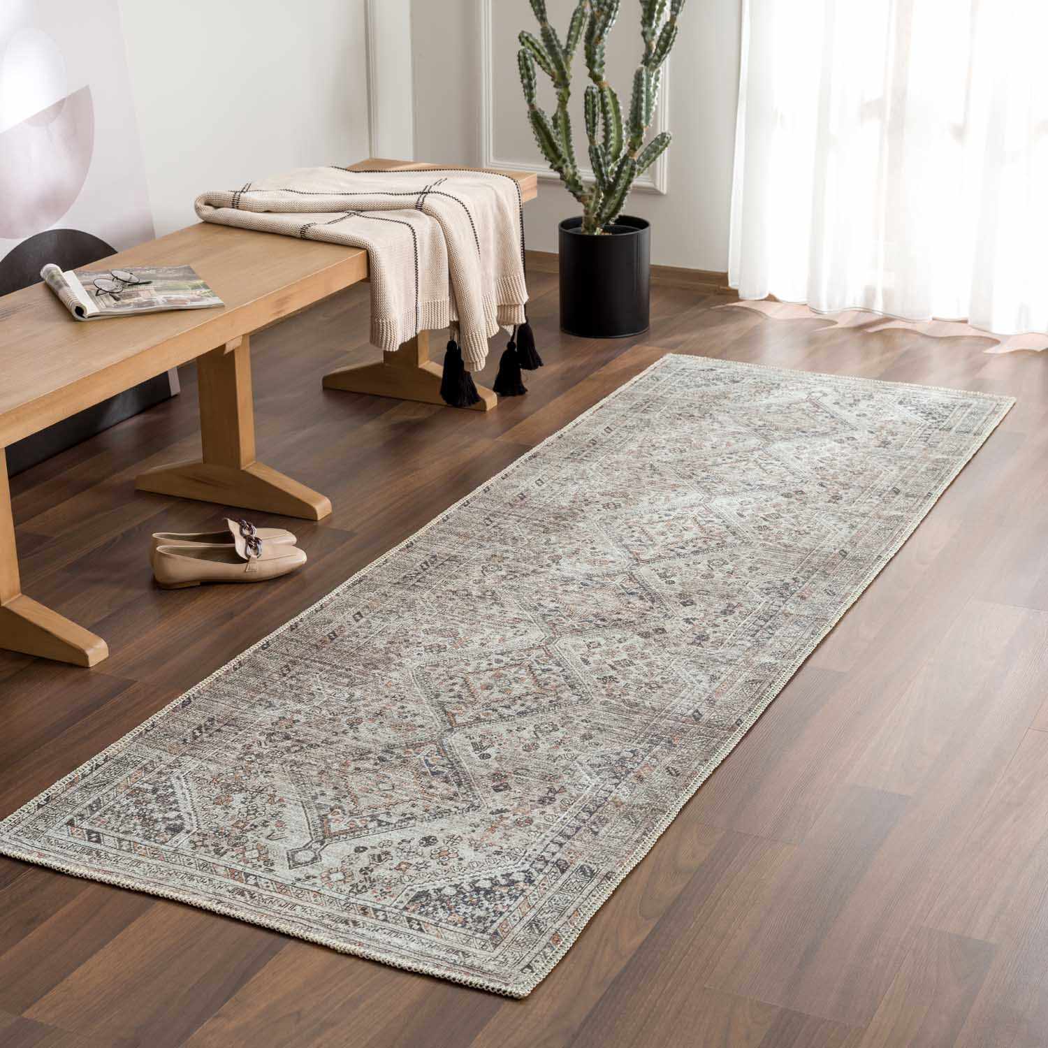 Boho Farmhouse Beige Washable Area Rug