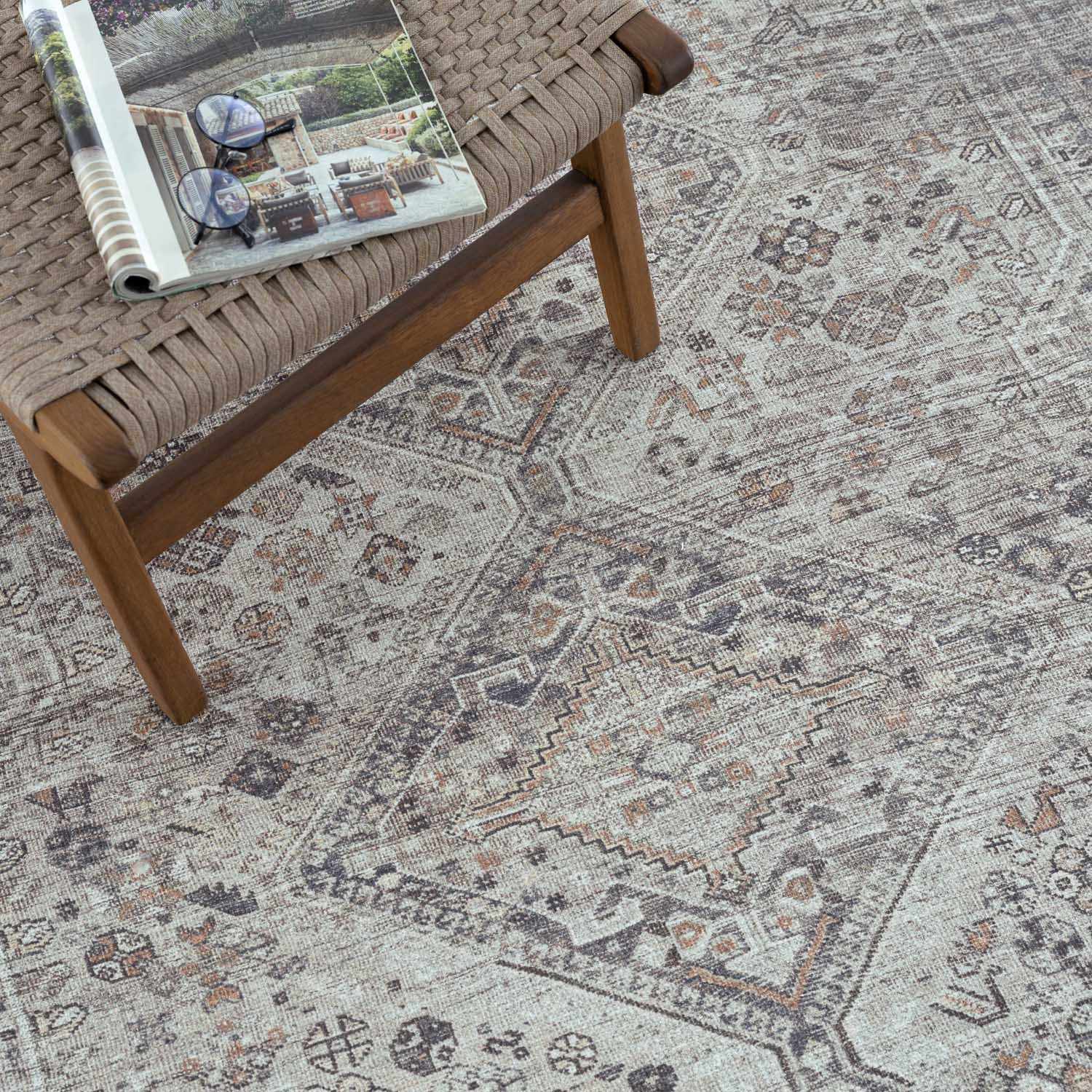Boho Farmhouse Beige Washable Area Rug