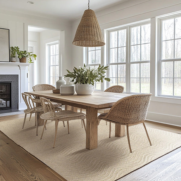 Hand Tufted Wavy Ivory Area Rug, Pick Your Size