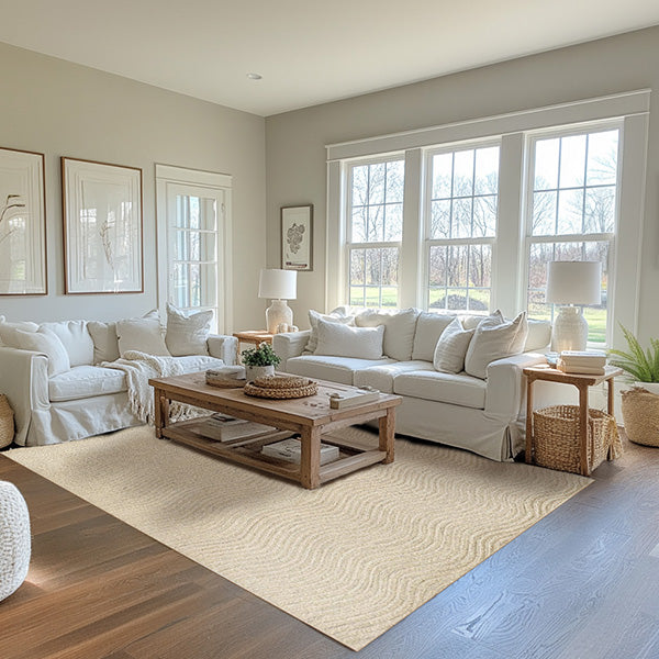 Hand Tufted Wavy Ivory Area Rug, Pick Your Size