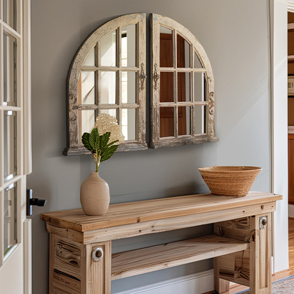 Rustic Window Arched Mirrors, Set of Two