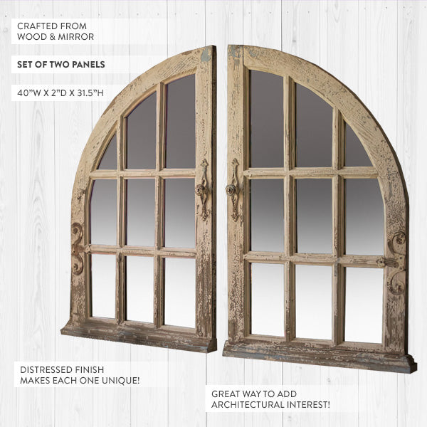 Rustic Window Arched Mirrors, Set of Two