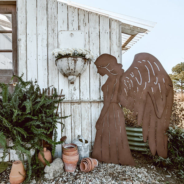 61 Inch Rustic Metal Angel Silhouette Christmas Yard Stakes