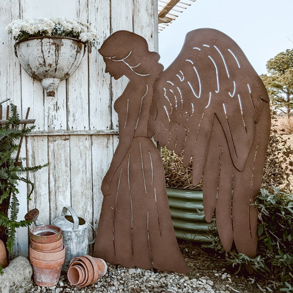 61 Inch Rustic Metal Angel Silhouette Christmas Yard Stakes