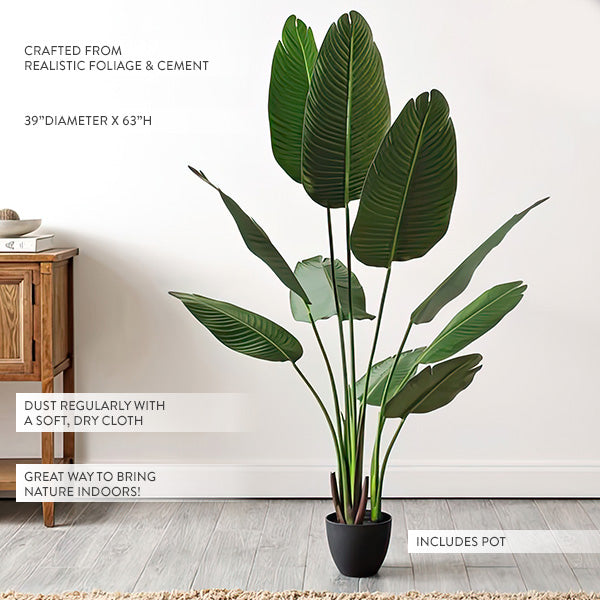 63 Inch Faux Indoor Potted Banana Tree