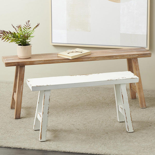 Distressed Antique Inspired Wooden Bench, Set of Two