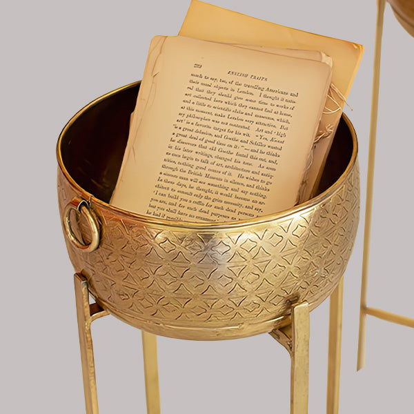 Brass Finish Planters With Stands, Set of 2