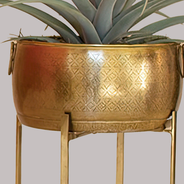 Brass Finish Planters With Stands, Set of 2