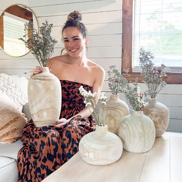 Carved Bulb Wooden Vases, Set of 5