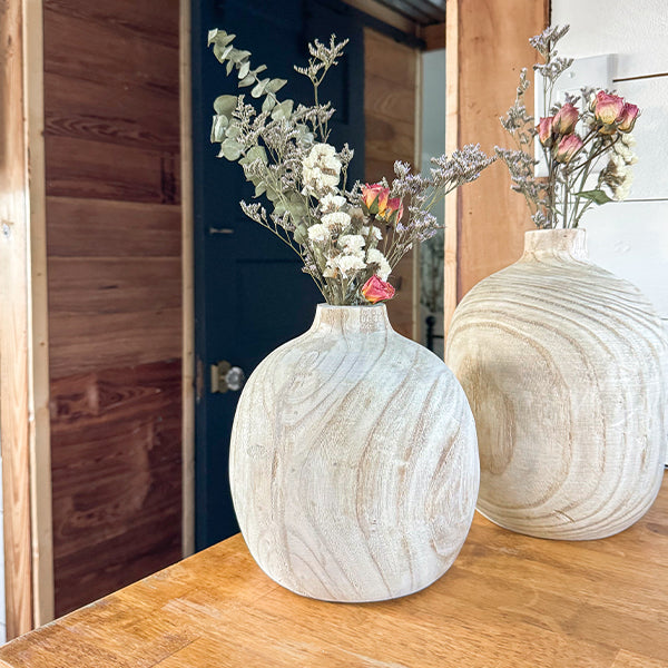 Carved Bulb Wooden Vases, Set of 5