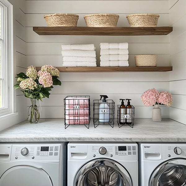 Labeled Black Wire Metal Storage Baskets, Set of Three
