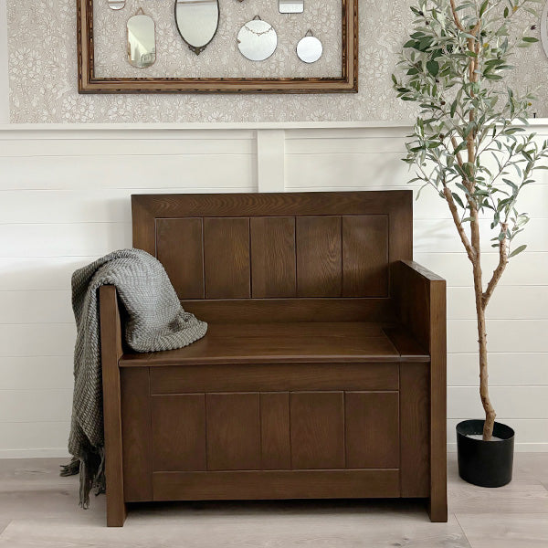 High Back Wooden Bench with Storage