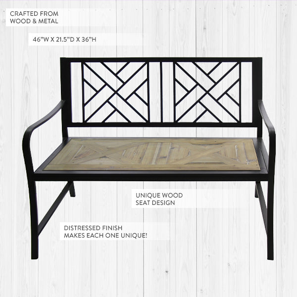 46 Inch Avalon Wood and Metal Bench