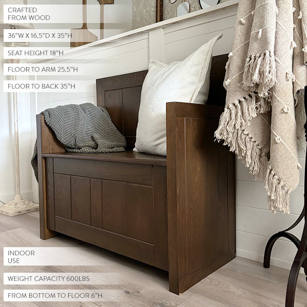 High Back Wooden Bench with Storage