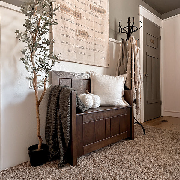 High Back Wooden Bench with Storage