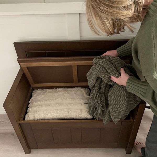 High Back Wooden Bench with Storage